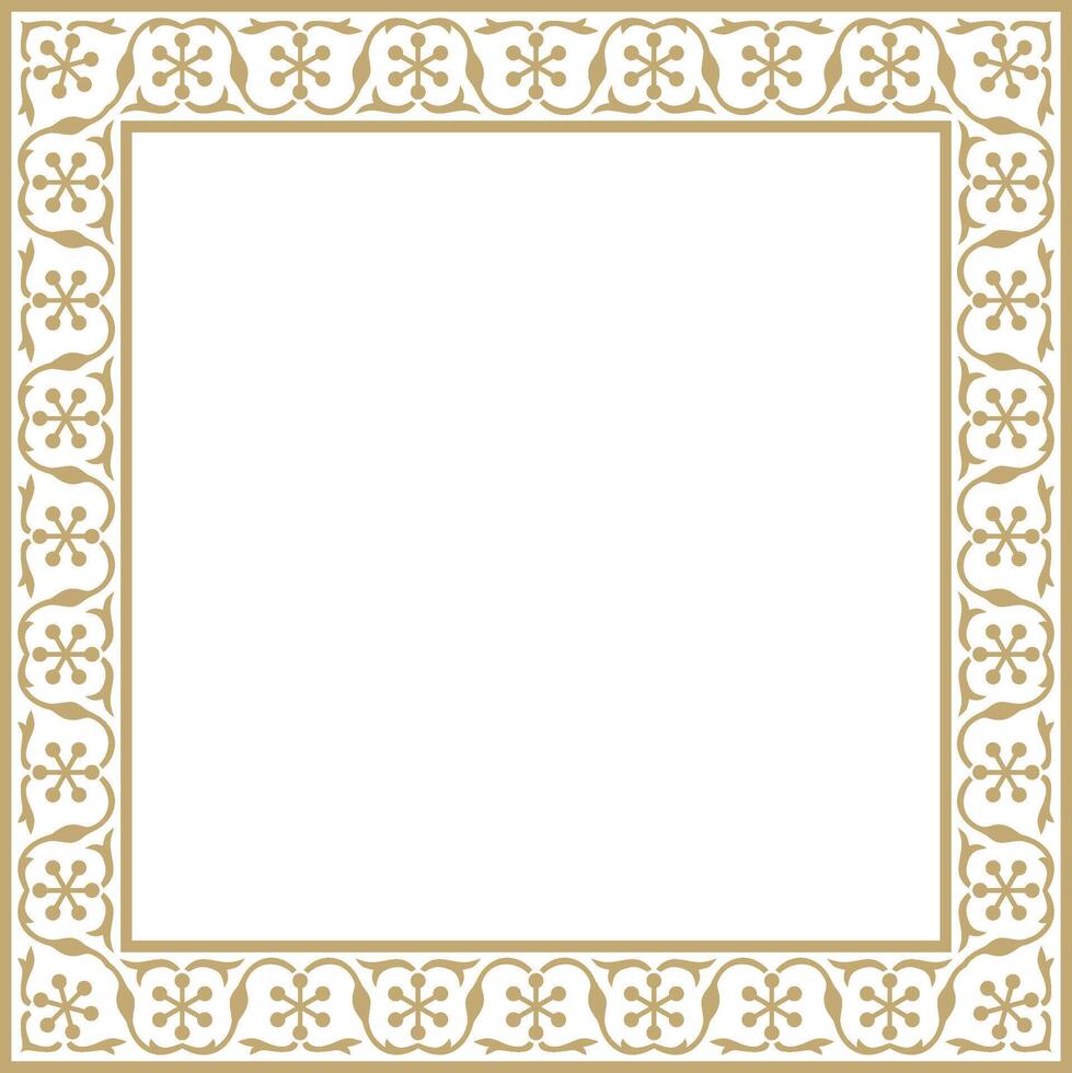 square golden national Persian ornament. Rectangle, frame, border, ethnic pattern of the peoples of Iran, Iraq, Tajikistan vector