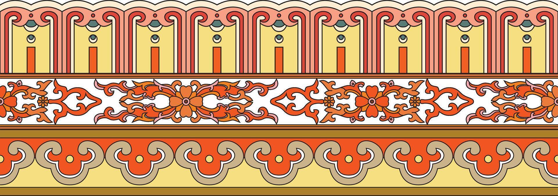 seamless chinese national pattern ornament. endless frame, east asian pottery border, china, taiwan, hong kong, korea, singapore, malaysia. vector