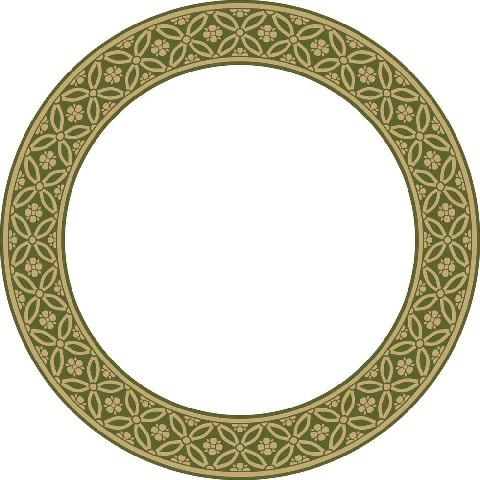 gold with green Chinese circle, ring, frame. Round ornaments of oriental peoples, korea, taiwan, china, hong kong, indonesia vector