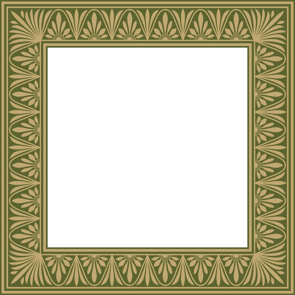 gold and green square classic greek meander ornament. Pattern of ancient Greece. Border, frame of the Roman Empire. vector