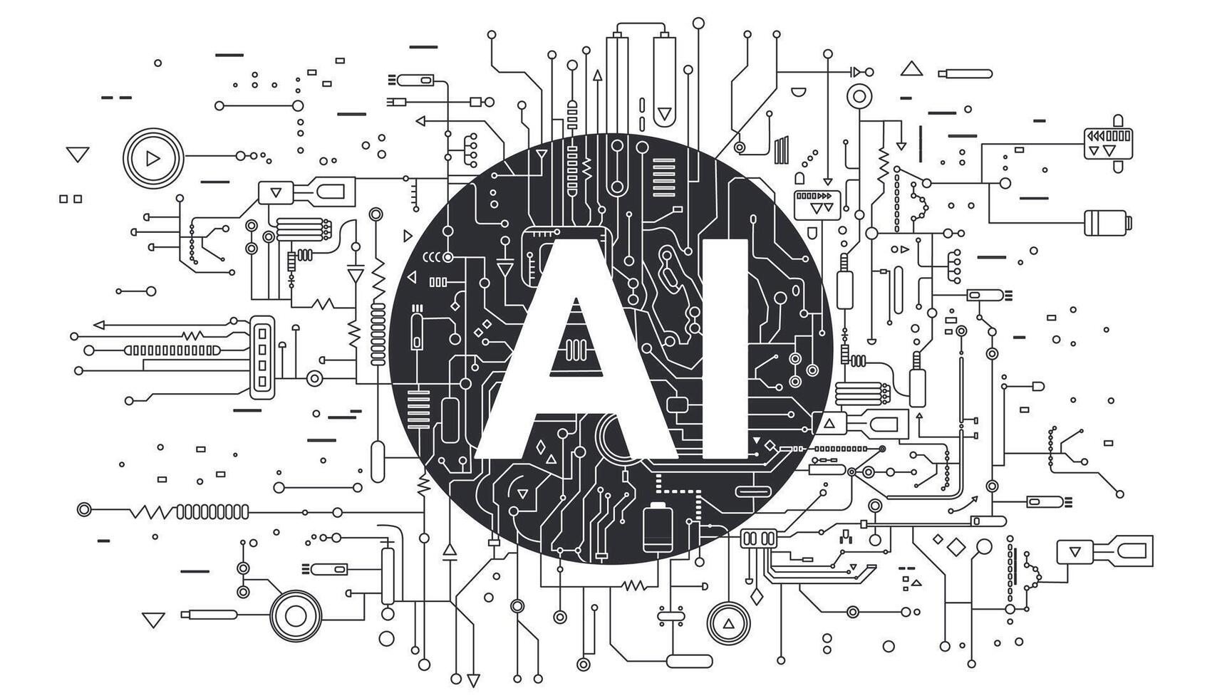 Artificial intelligence banner. Artificial intelligence chip processor. AConcept of Artificial Intelligence AI and Machine learning, AI engineering. AI technology background. vector