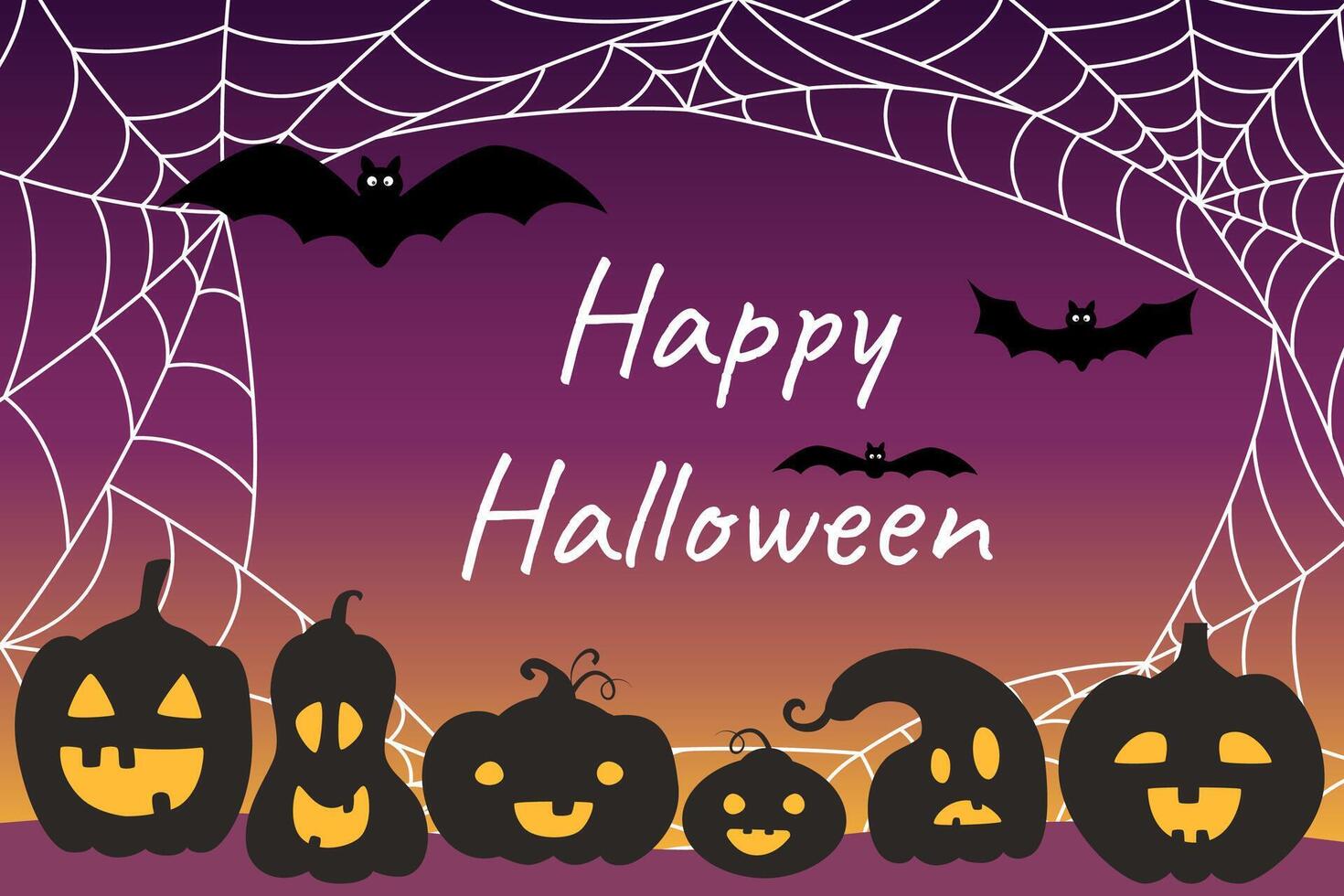 Halloween creepy night background with pumpkins, bats and spider web. Halloween banner. Halloween concept. vector