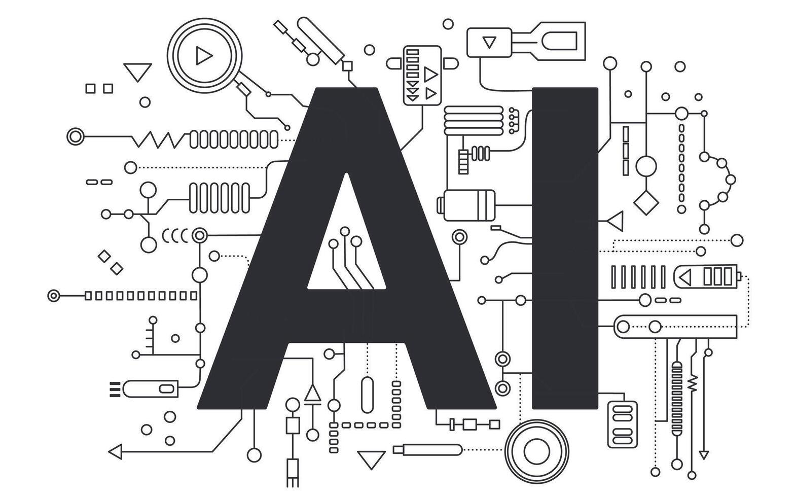 Artificial intelligence logo. Artificial intelligence chip processor. Artificial intelligence concept. vector