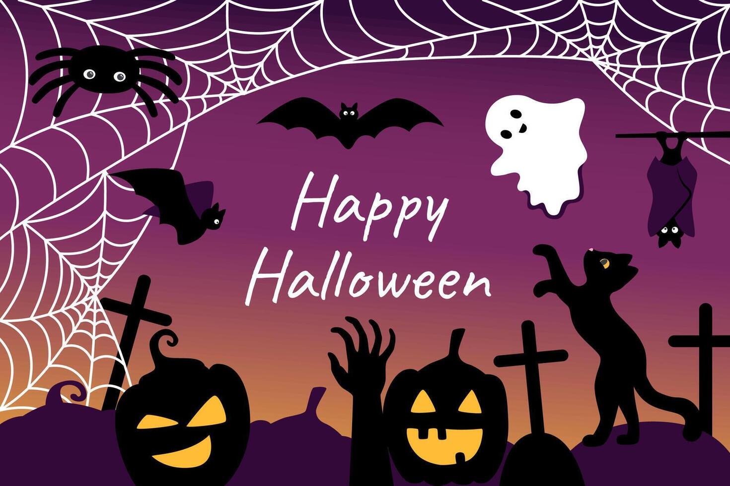 Halloween creepy background with characters. Halloween banner. Halloween concept. vector
