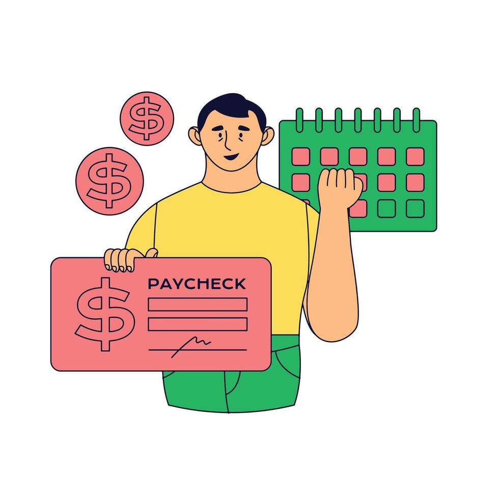 Illustration of Man with Paycheck in Hand vector