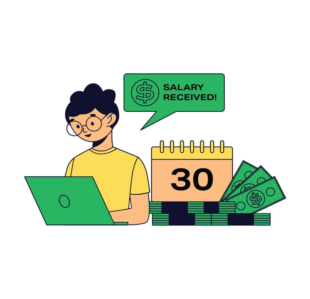 Dynamic Line Art Man Receiving His Salary vector