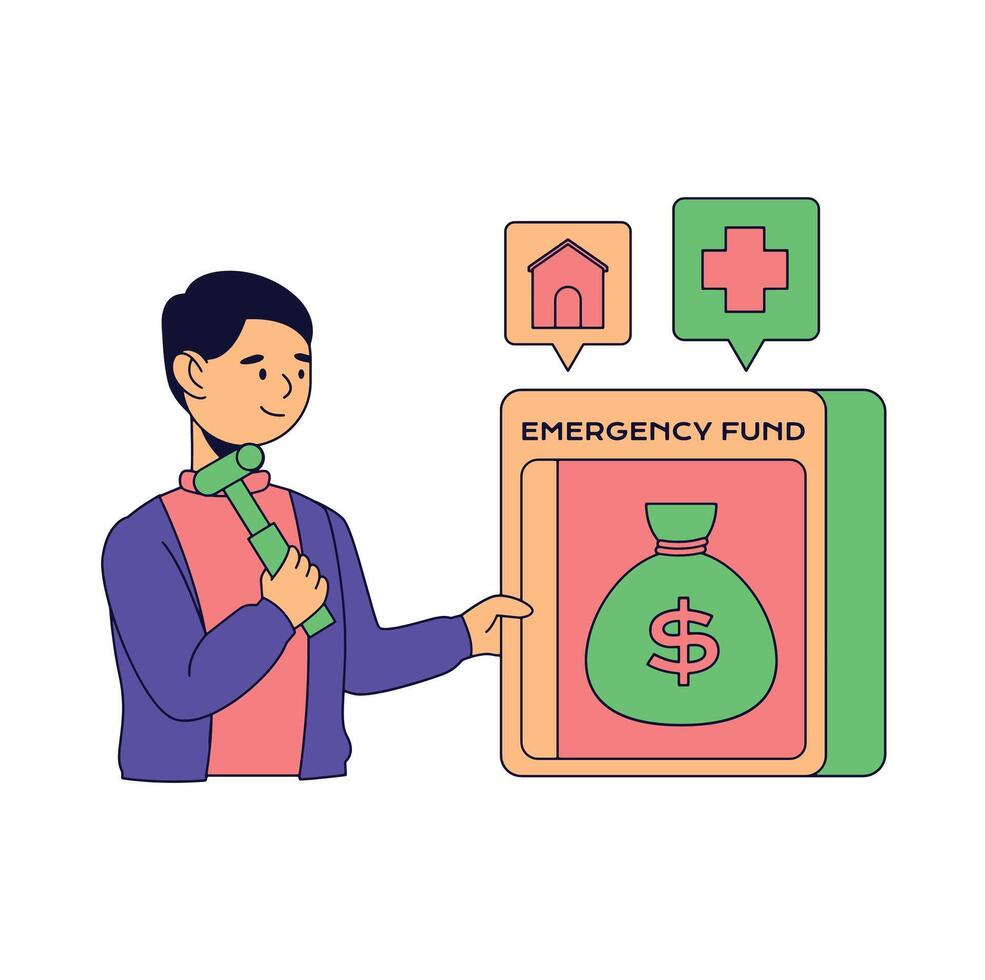 Man Managing Finances Emergency Fund vector