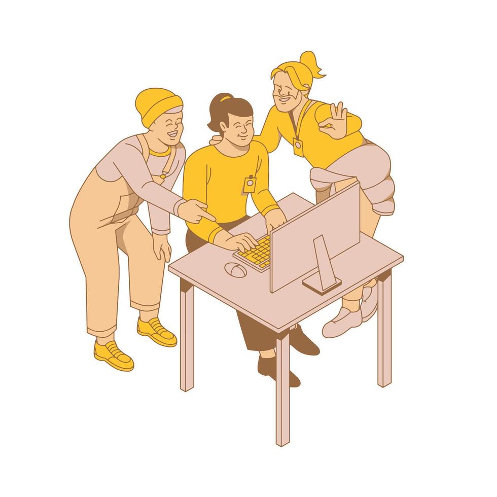 Sleek Isometric Corporate Team Culture Praising Co-worker vector