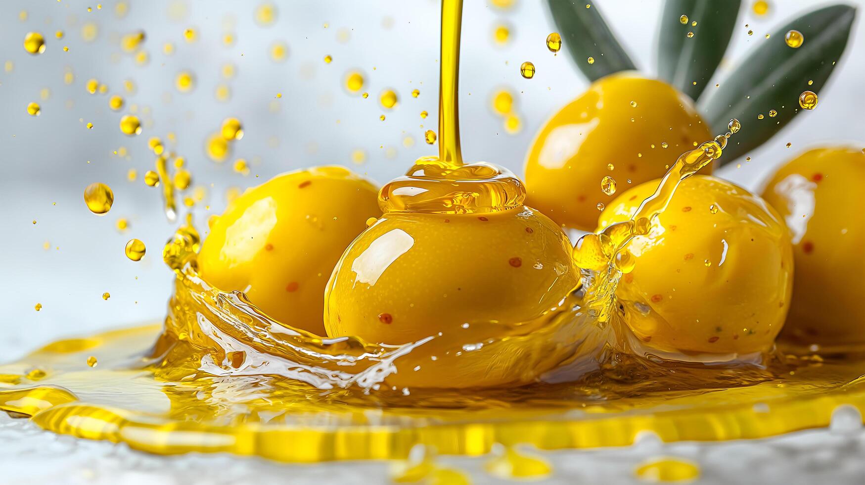 Olive fruit with oil splash on a white background photo