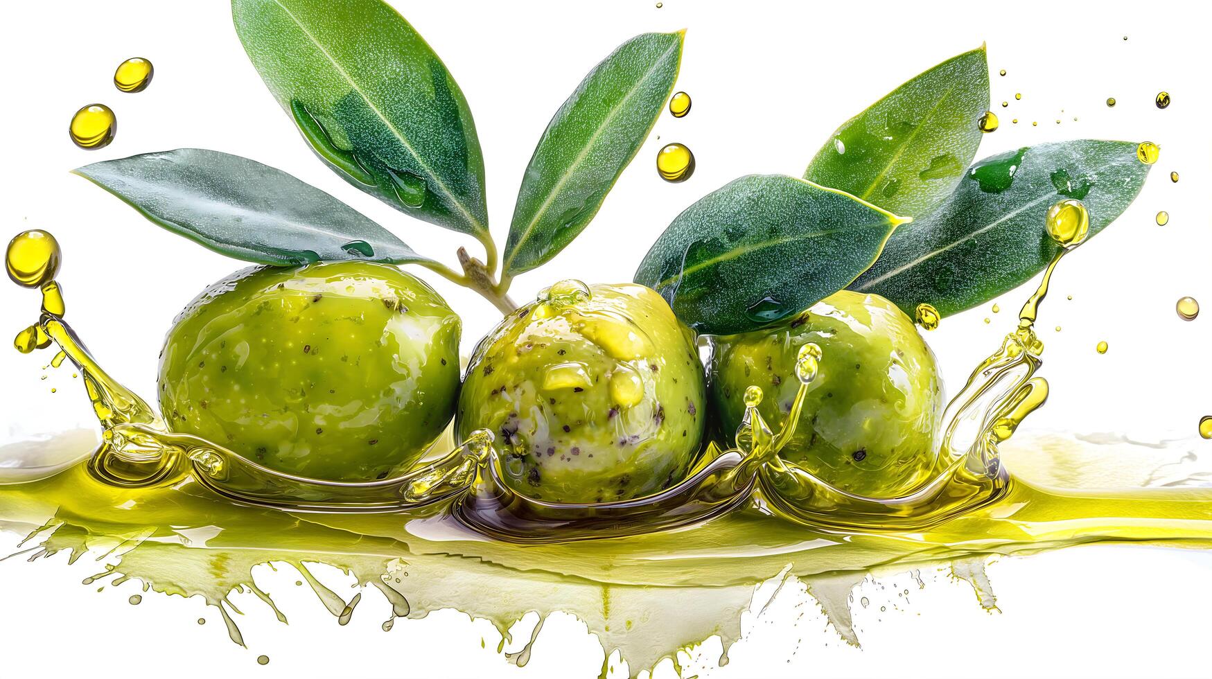 Olive fruit with oil splash on a white background photo