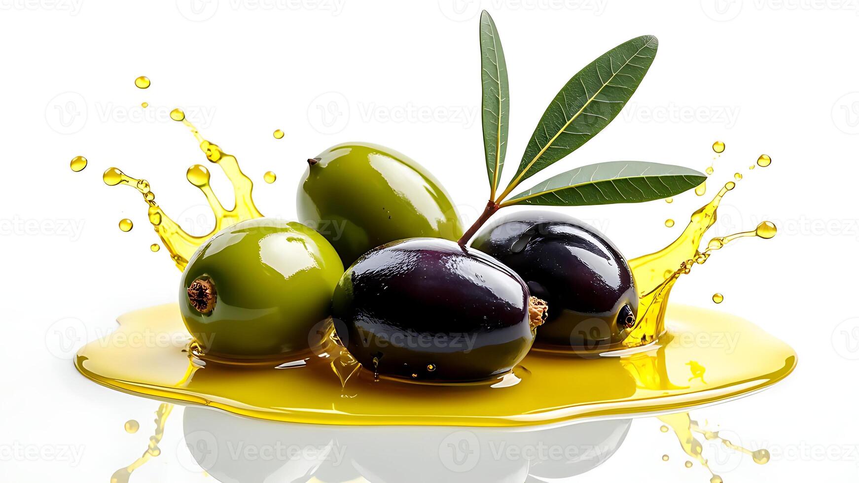 Olive fruit with oil splash on a white background photo