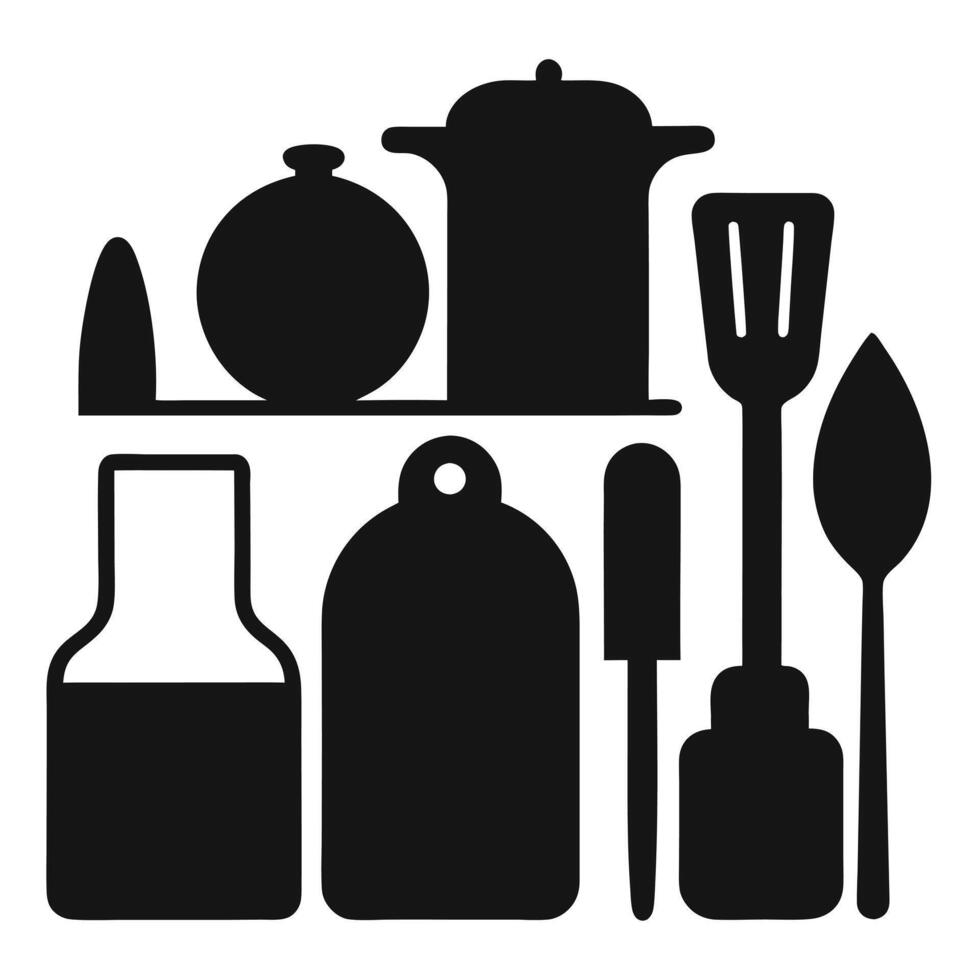 Essential kitchen tools silhouette collection vector