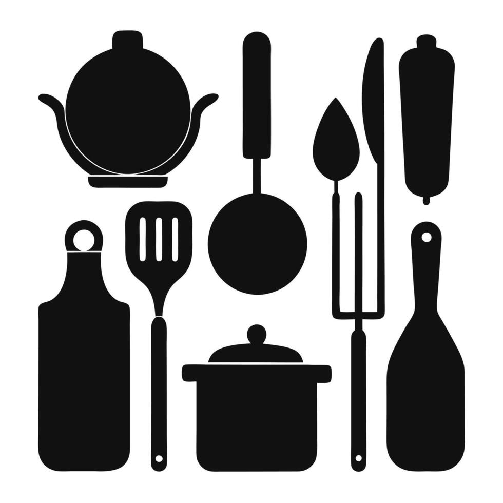 Kitchen tools silhouette. vector