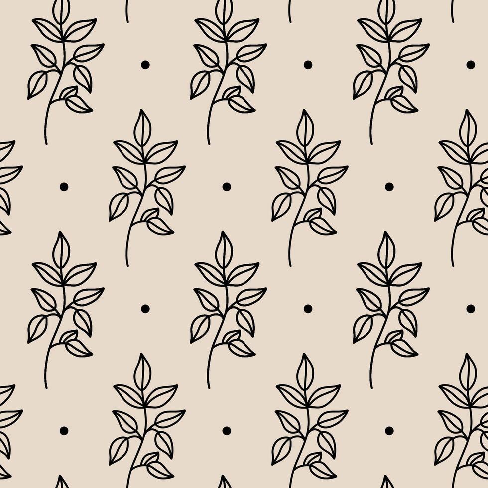 Minimalistic botanical seamless pattern. hand-drawn illustration in doodle style. Perfect for decorations, wallpaper, wrapping paper, fabric. Floral background. vector