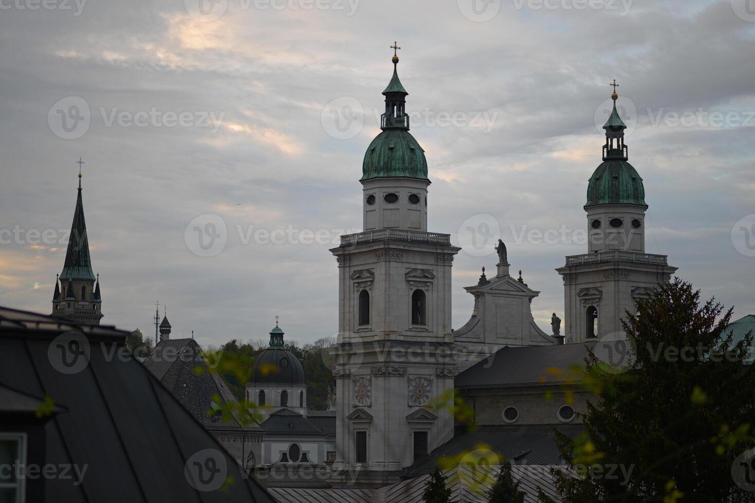 Autumn sunset panoramic view of the Saints Rupert and Vergilius cathedral in Salzburg photo
