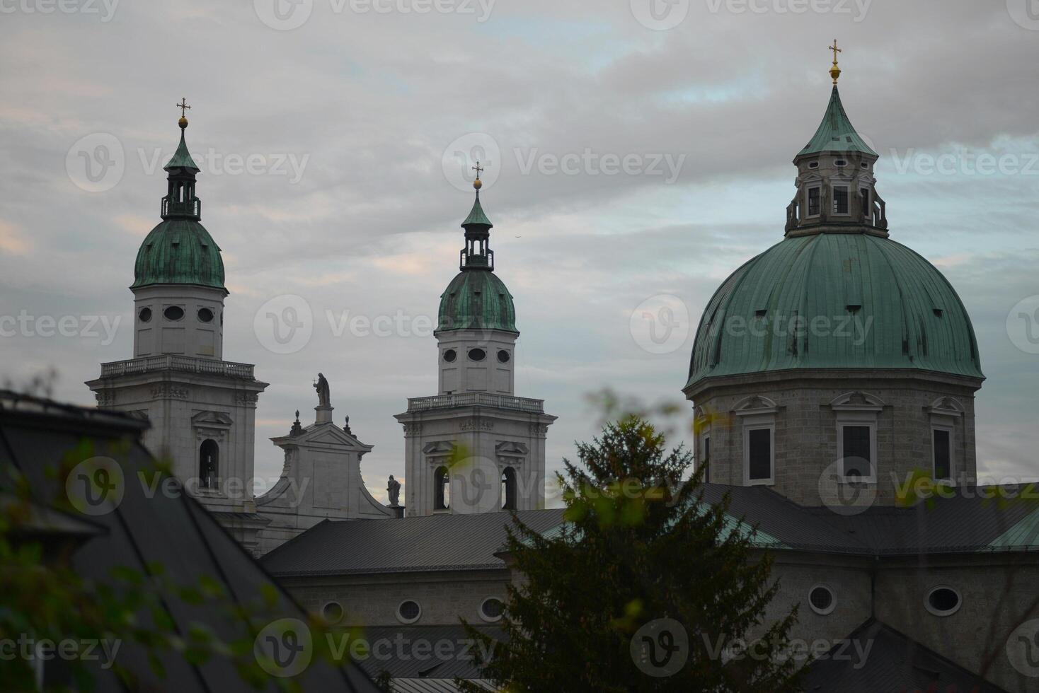 Autumn sunset panoramic view of the Saints Rupert and Vergilius cathedral in Salzburg photo