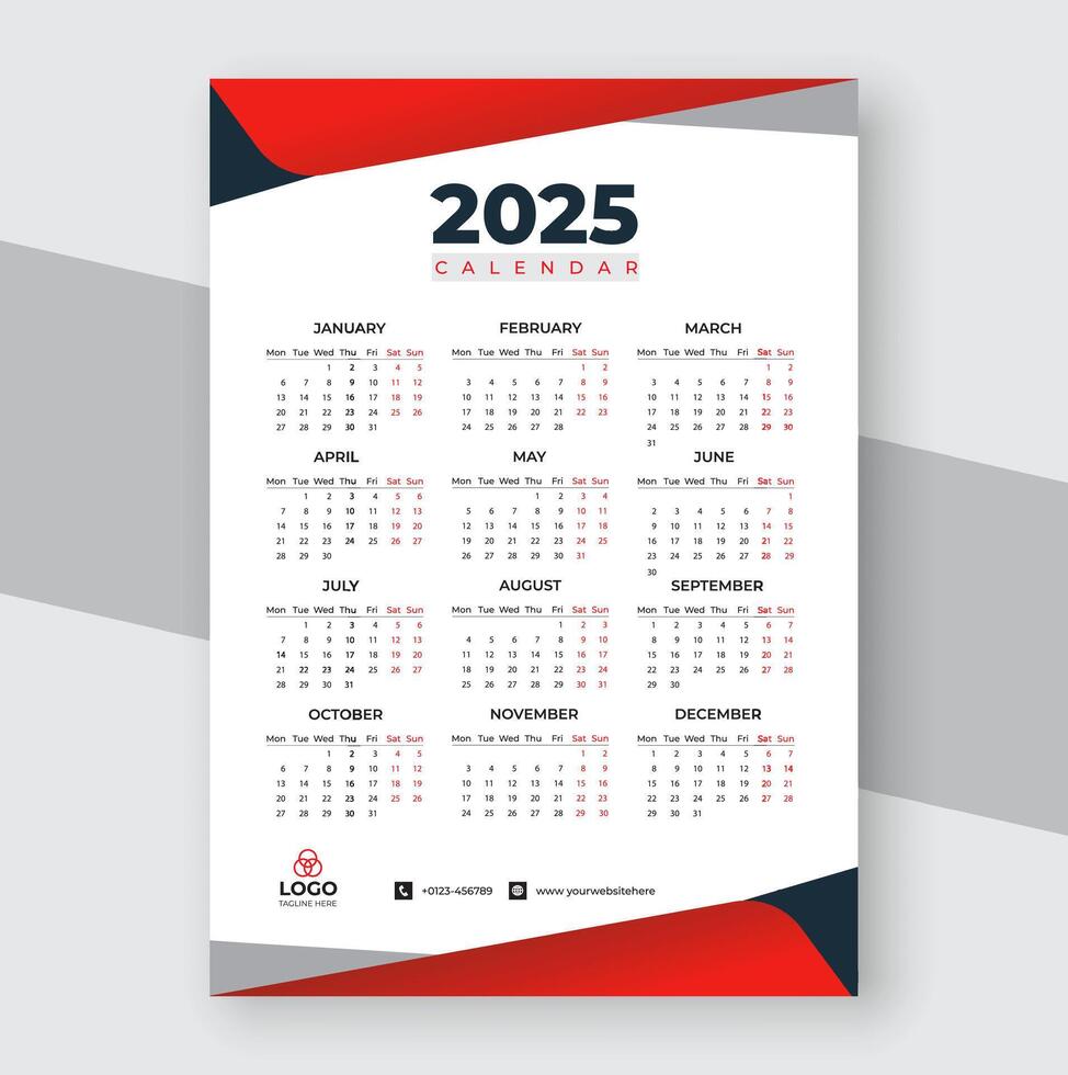 Modern Aesthetics 2025 wall Calendar Design vector
