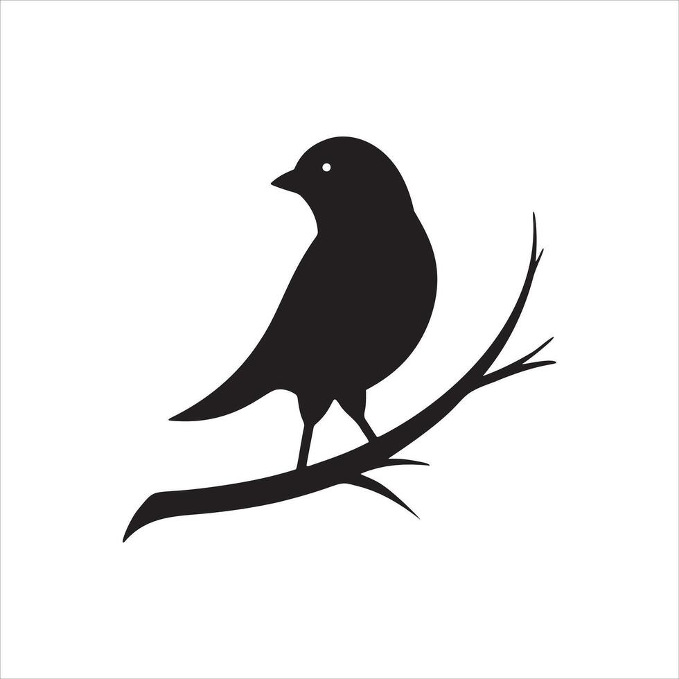 Silhouette of Bird Perched on Branch Illustration vector