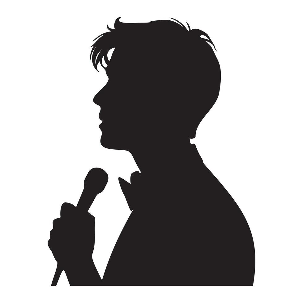 Silhouette of a Man Singing with Microphone in Hand vector