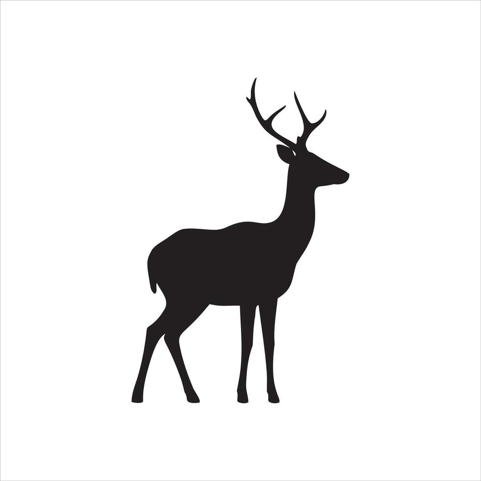 Elegant Deer Silhouette with Majestic Antlers on White Background vector