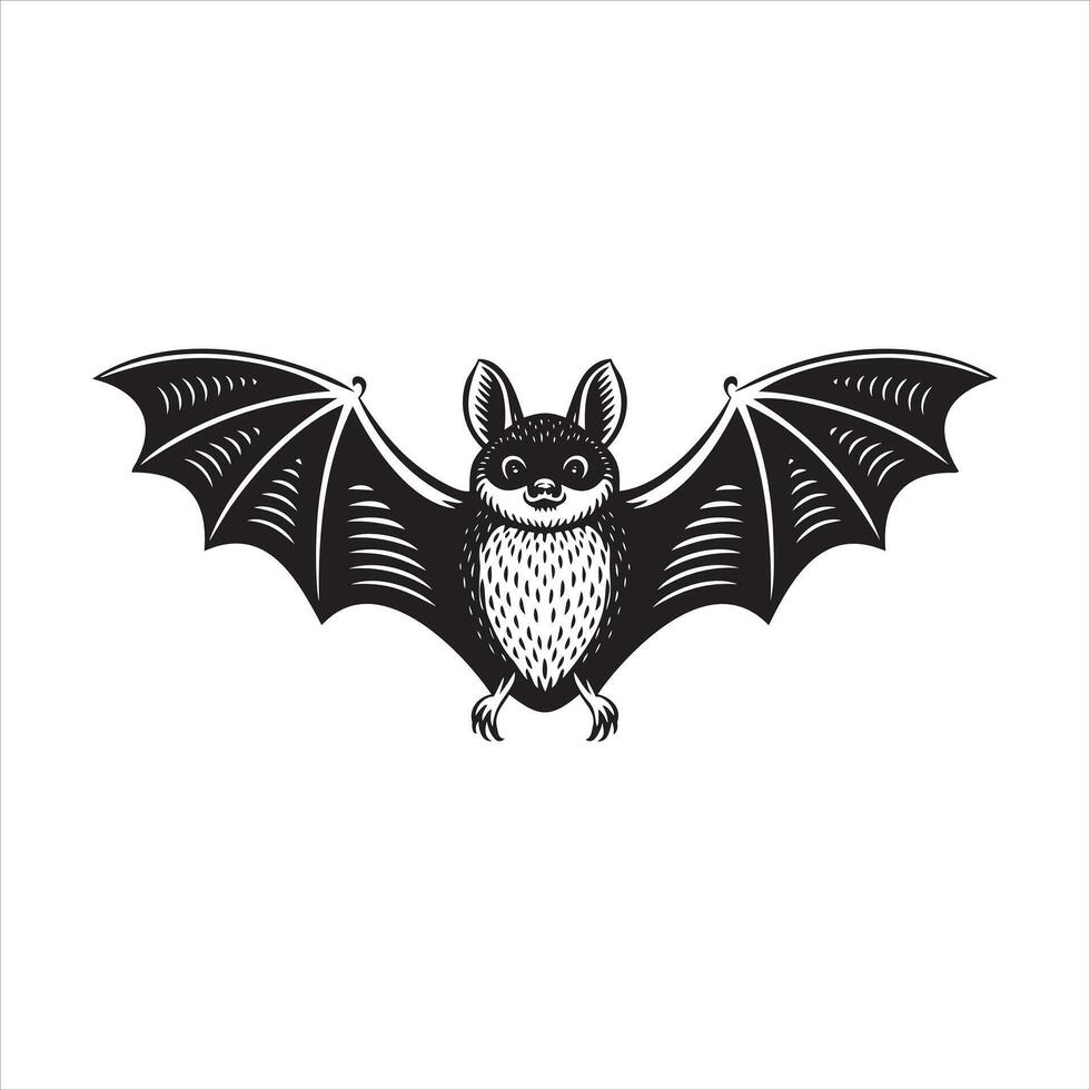Detailed Black and White Bat Illustration with Spread Wings vector