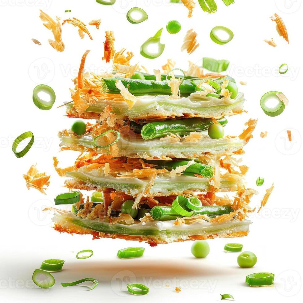 a pile of food that has been tossed in the air photo