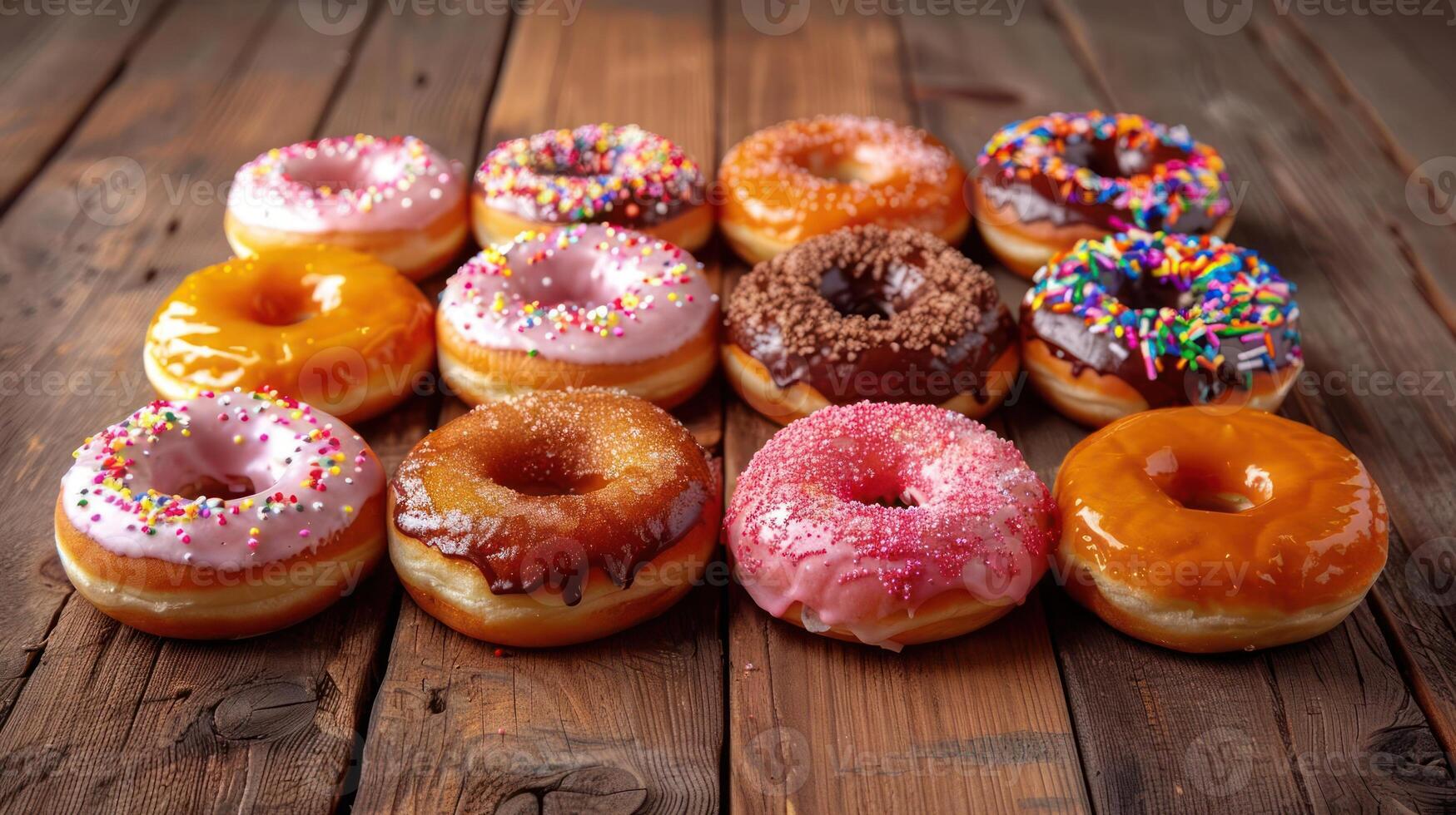 a bunch of doughnuts that are on a table photo