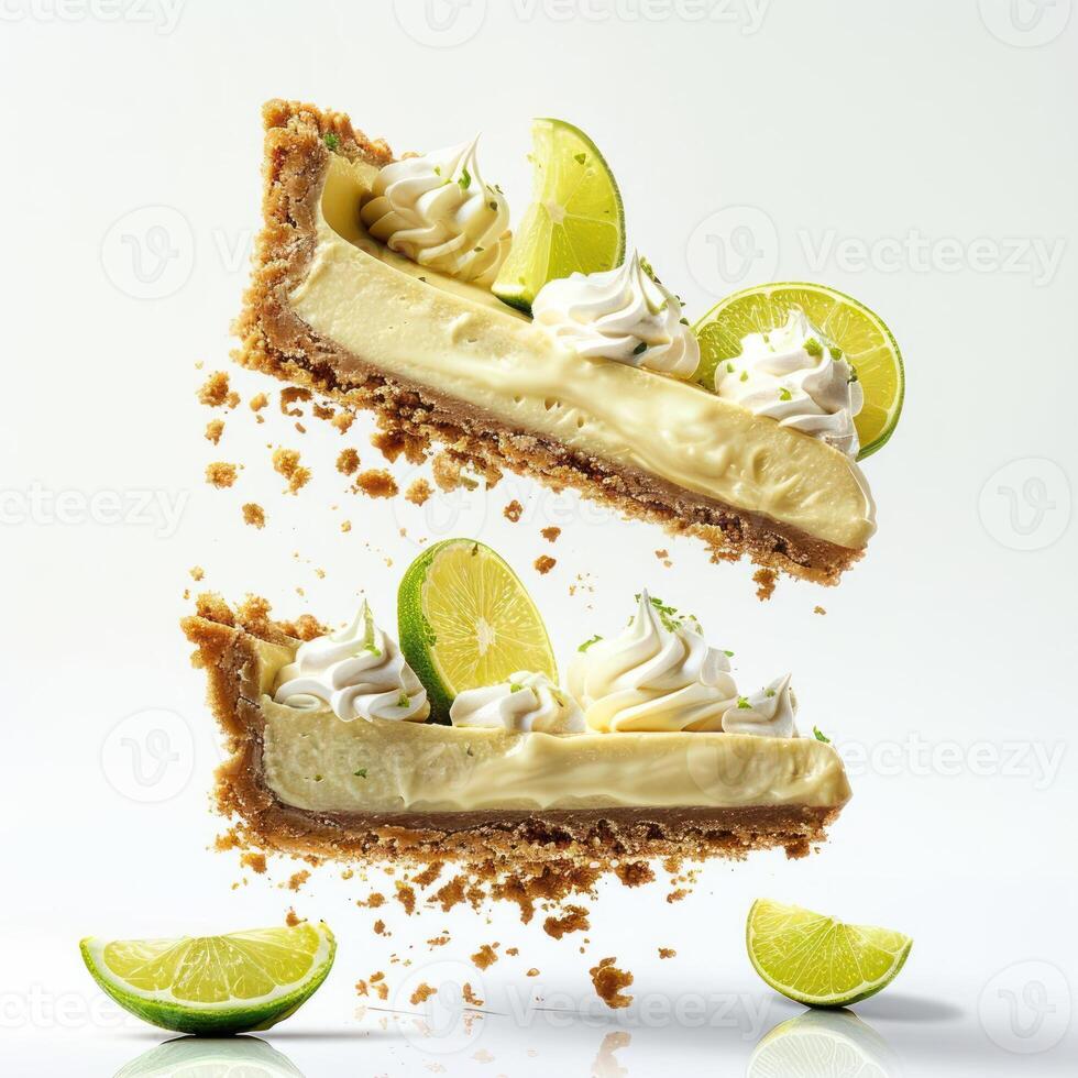two slices of pie with limes and whipped cream photo