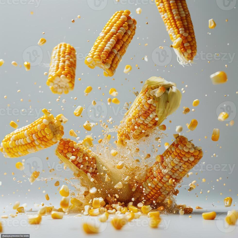 a corn cob is falling into the air photo