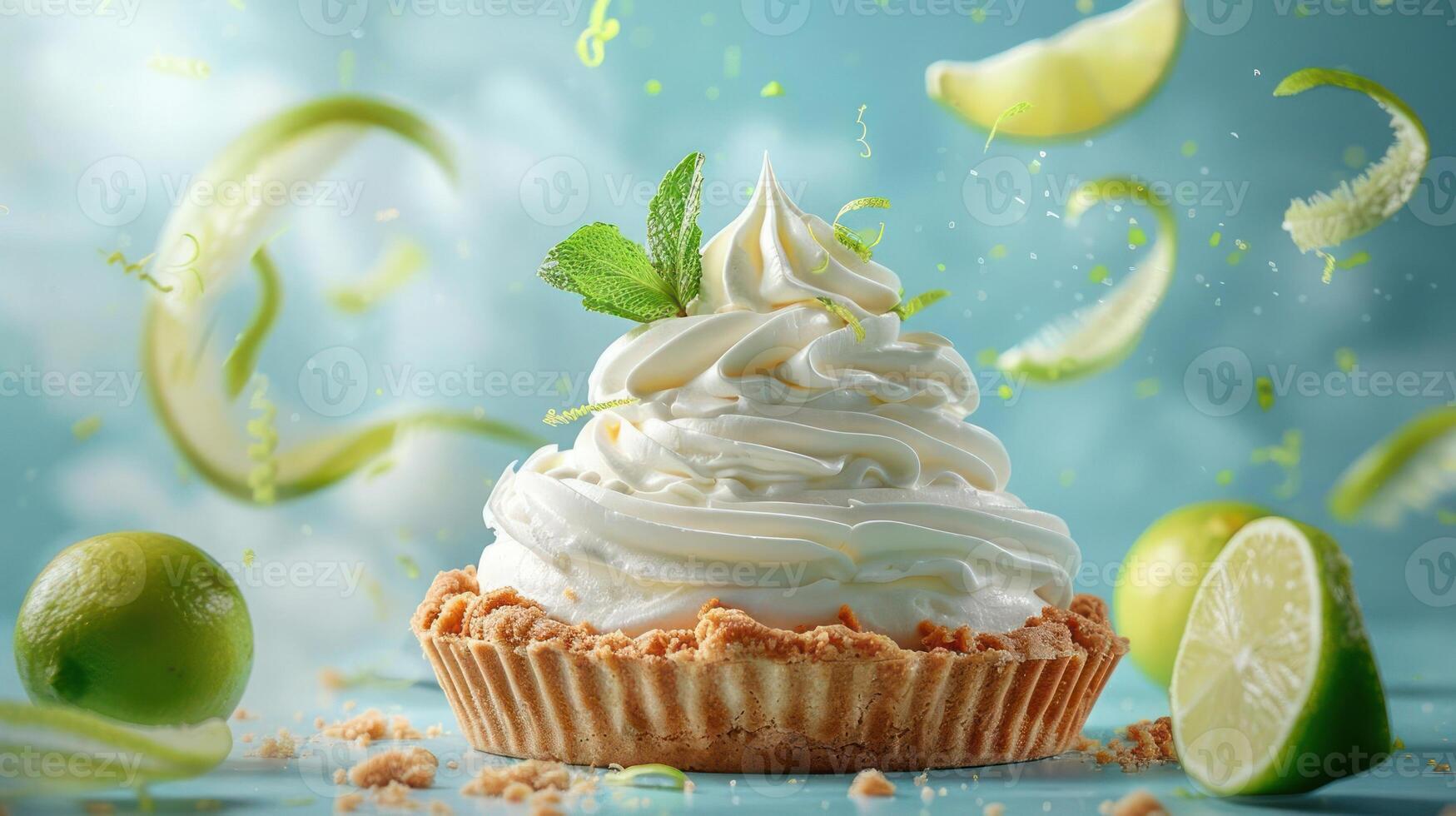 a cupcake topped with whipped cream and limes photo