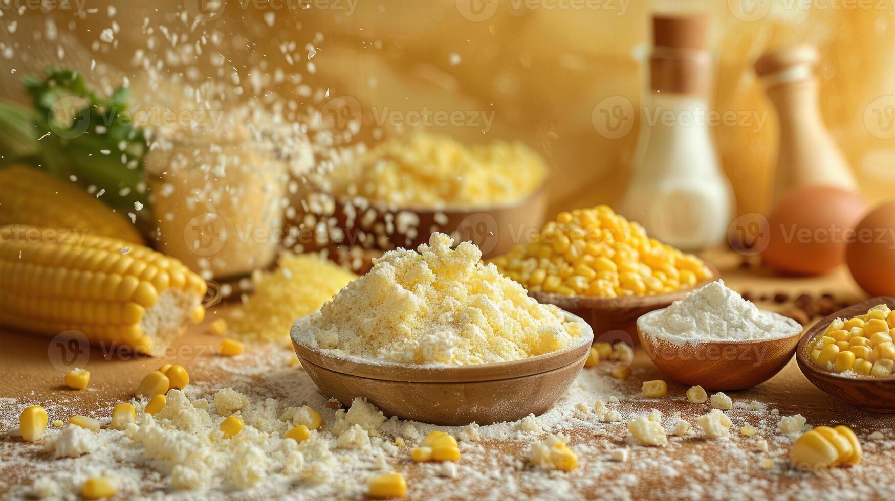 a table topped with bowls filled with corn photo