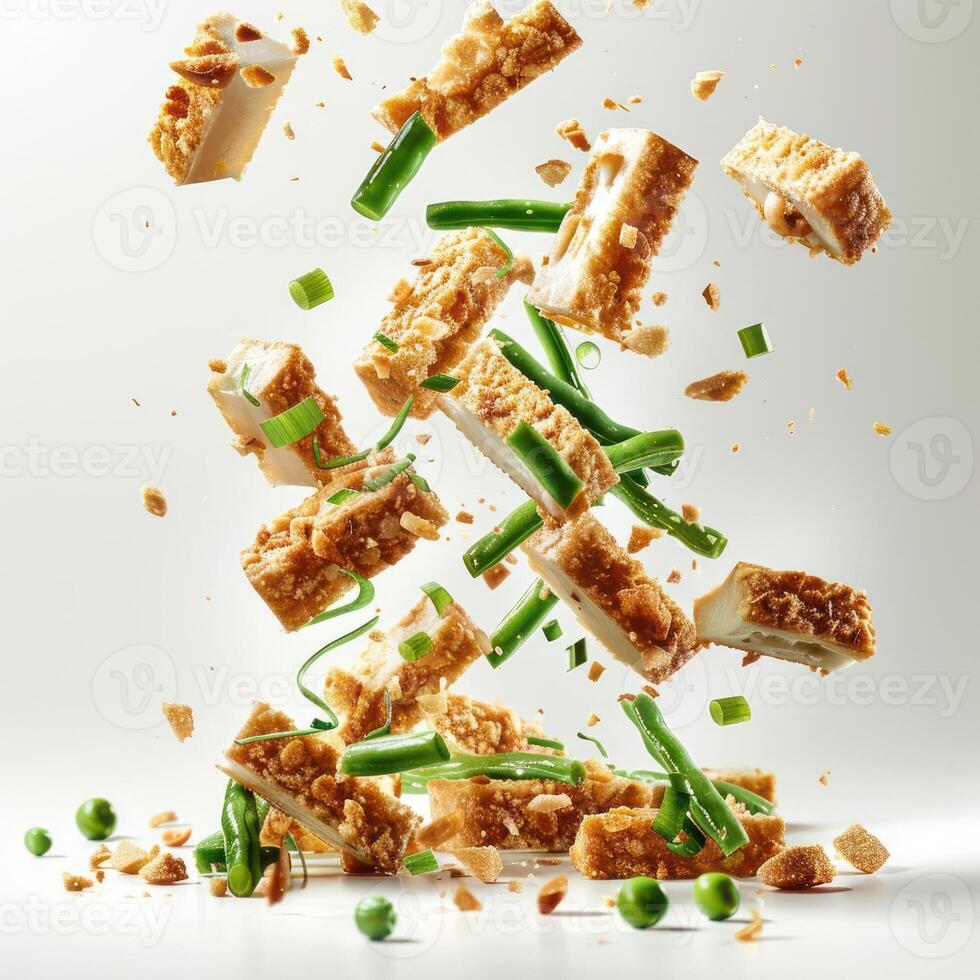 a pile of food flying through the air photo