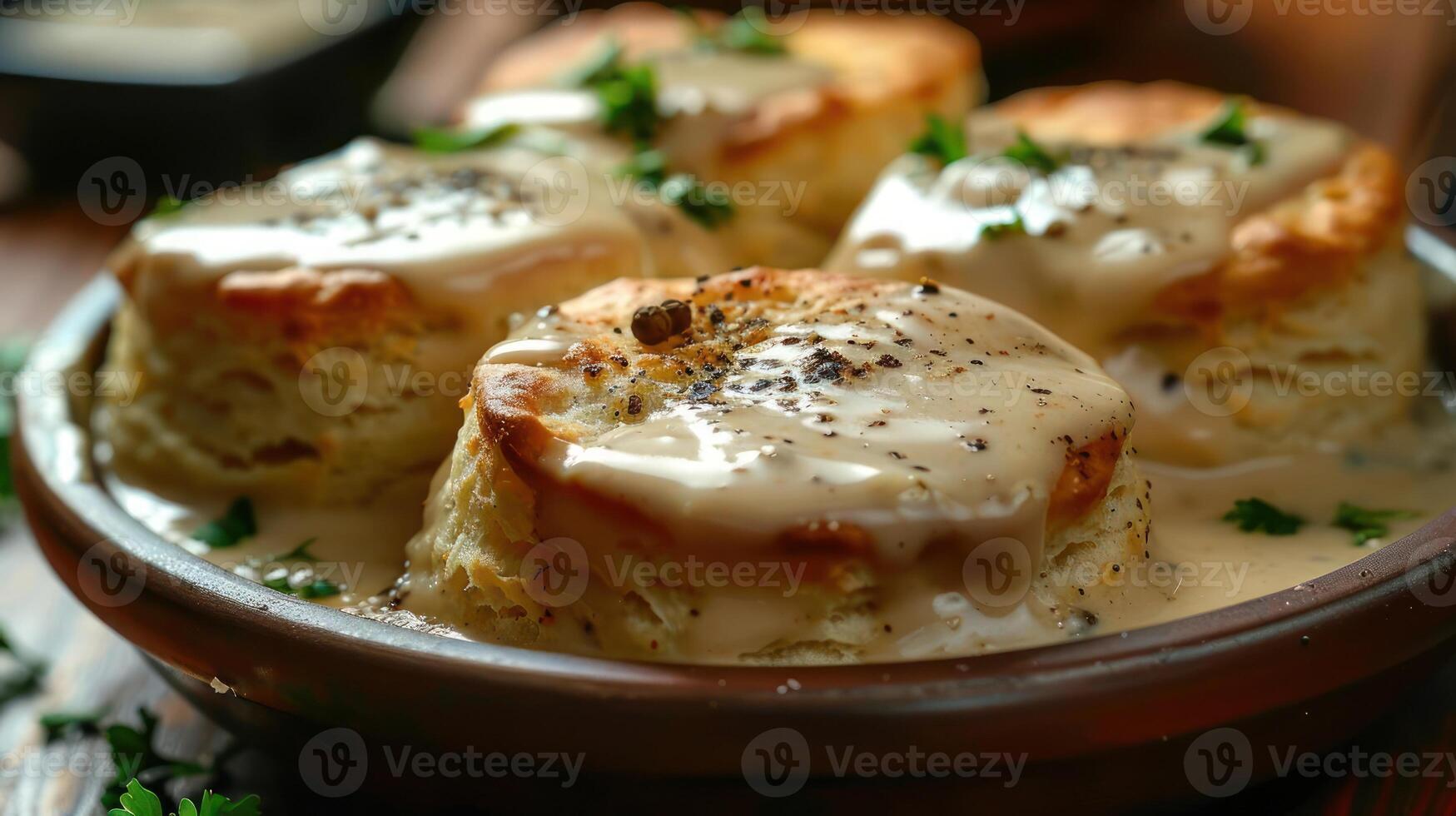 a plate of biscuits covered in cheese and parsley photo