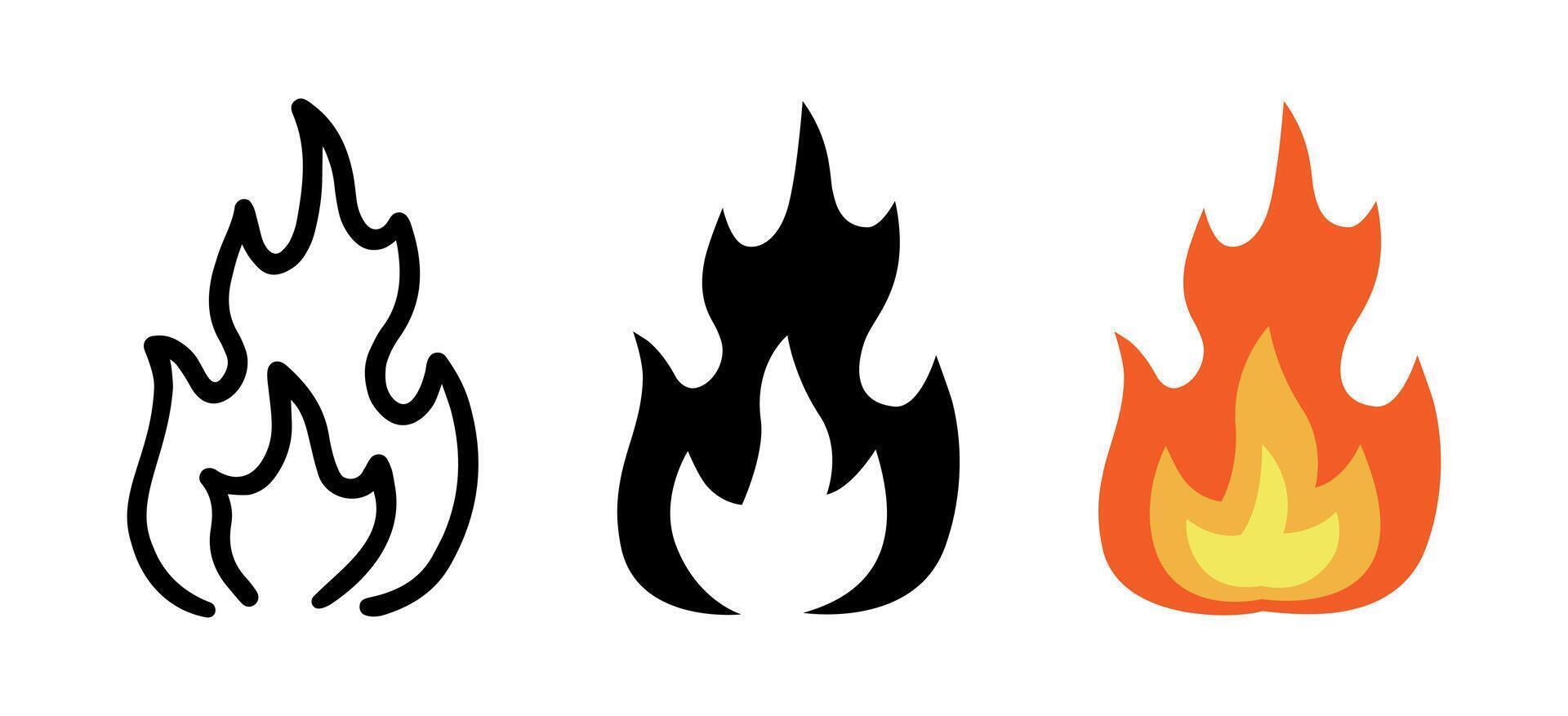 Set of Fire engulfed effect cartoon doodle. vector