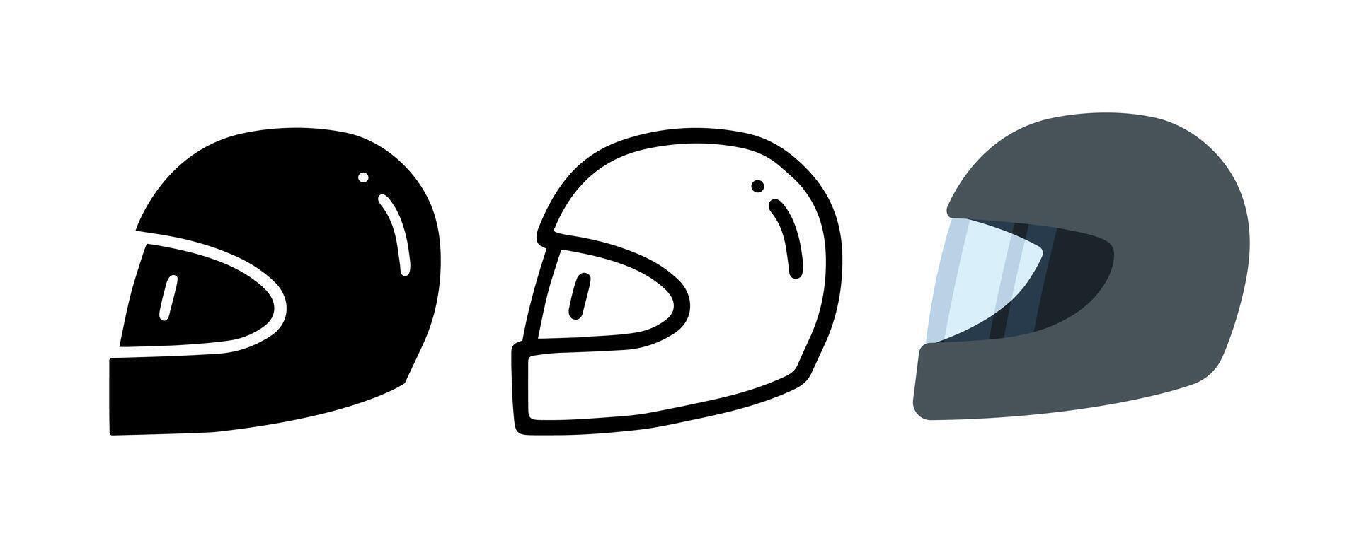 Set of Full face helmet cartoon doodle. vector