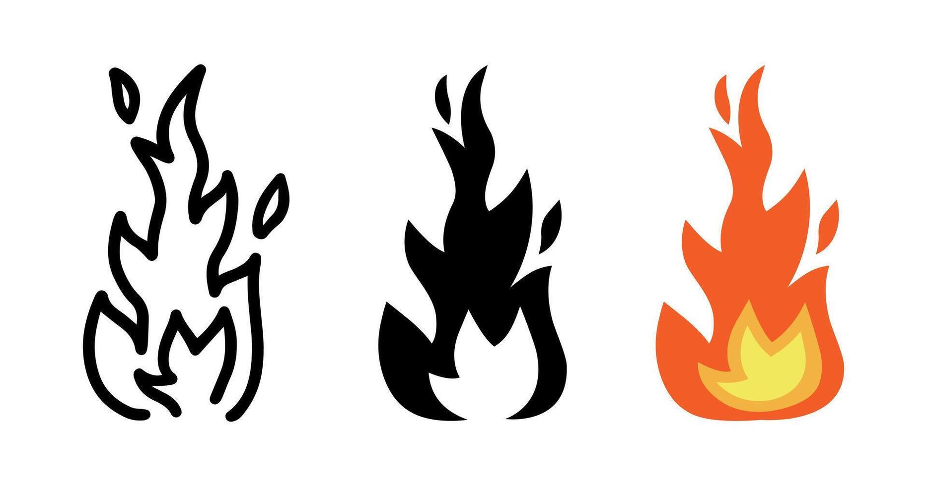 Set of Hot fire effect cartoon doodle. vector