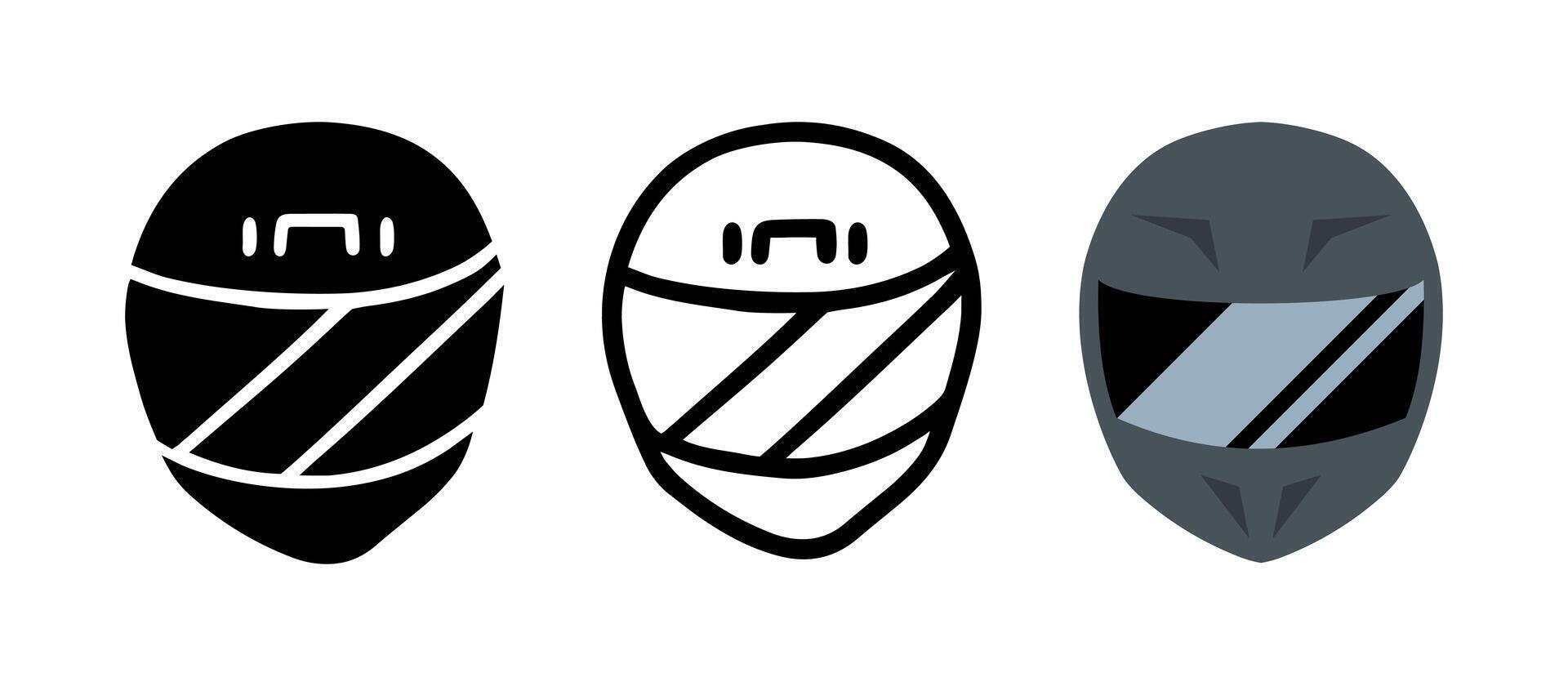Set of Black full face helmet cartoon doodle. vector