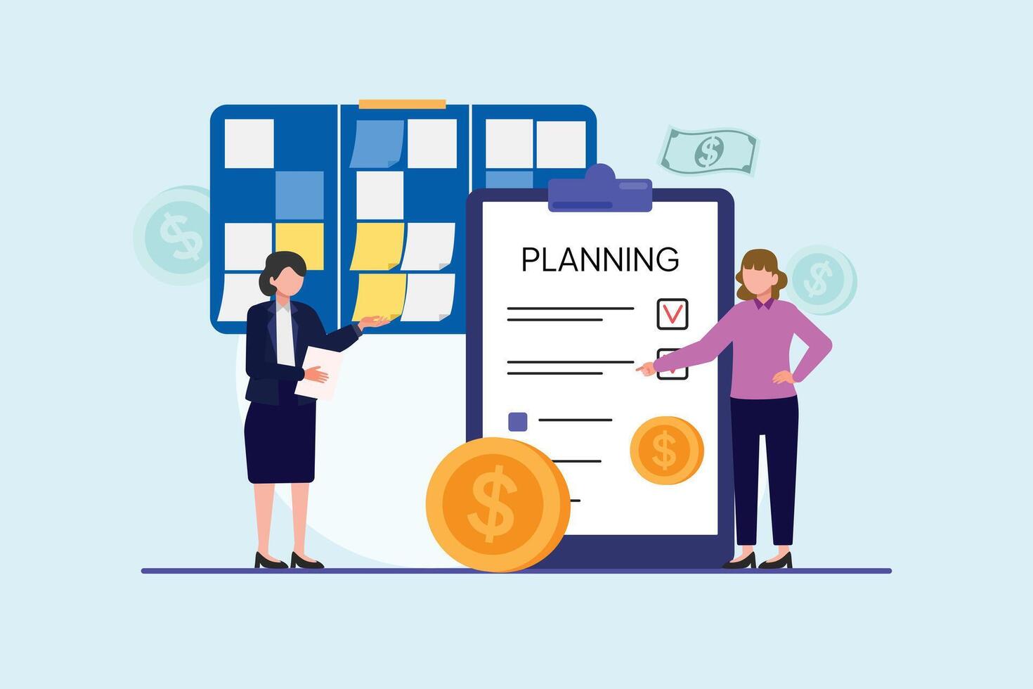 Management of finance concept.. Colored flat illustration isolated. vector