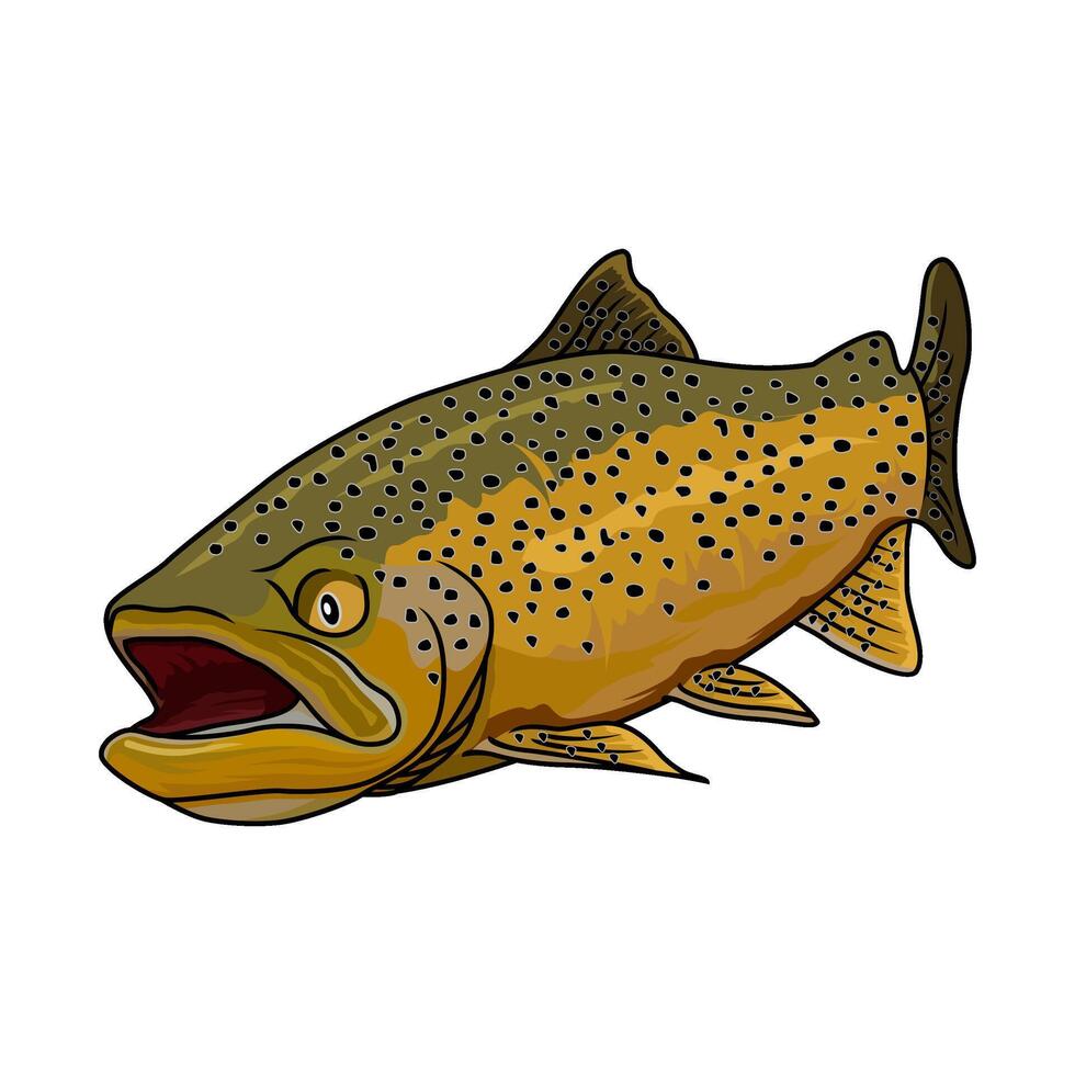 brown trout fishing with open mouth will prey on flying insects vector