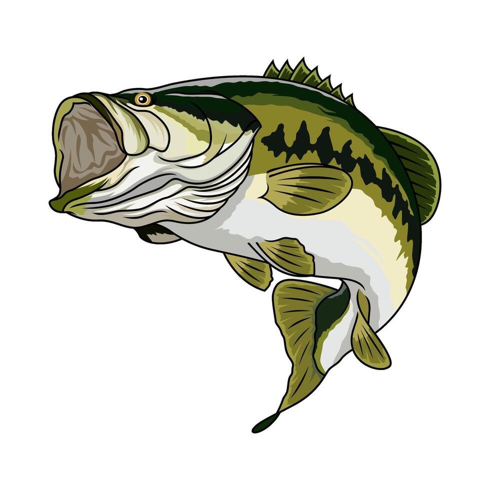 bass fishing illustration jump from the side chasing the bait vector
