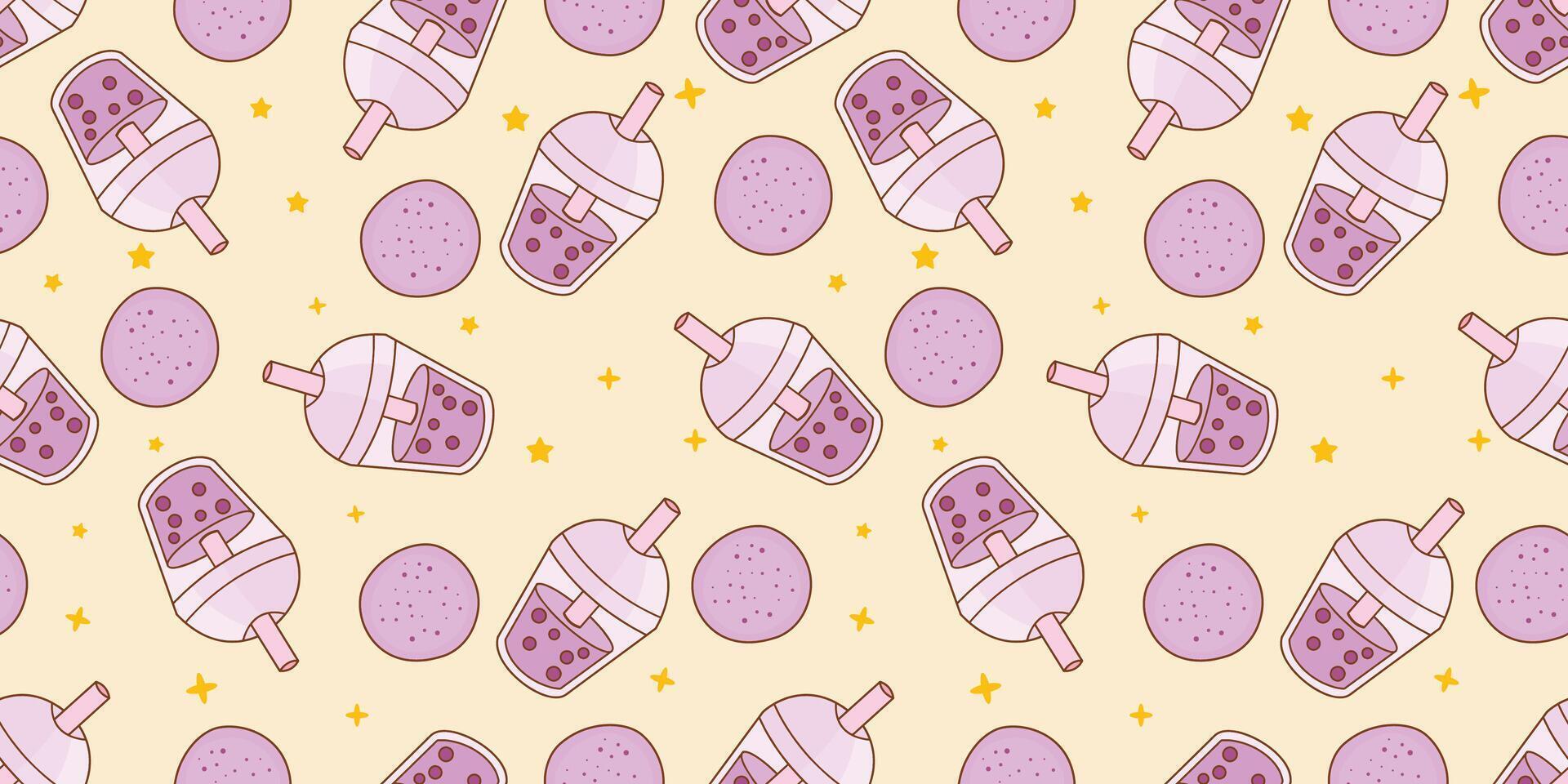 Ice milk Taro seamless pattern backgrounds vector