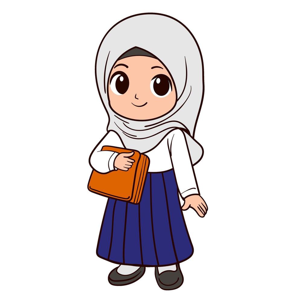 Little Girl in Hijab Holding a Book vector