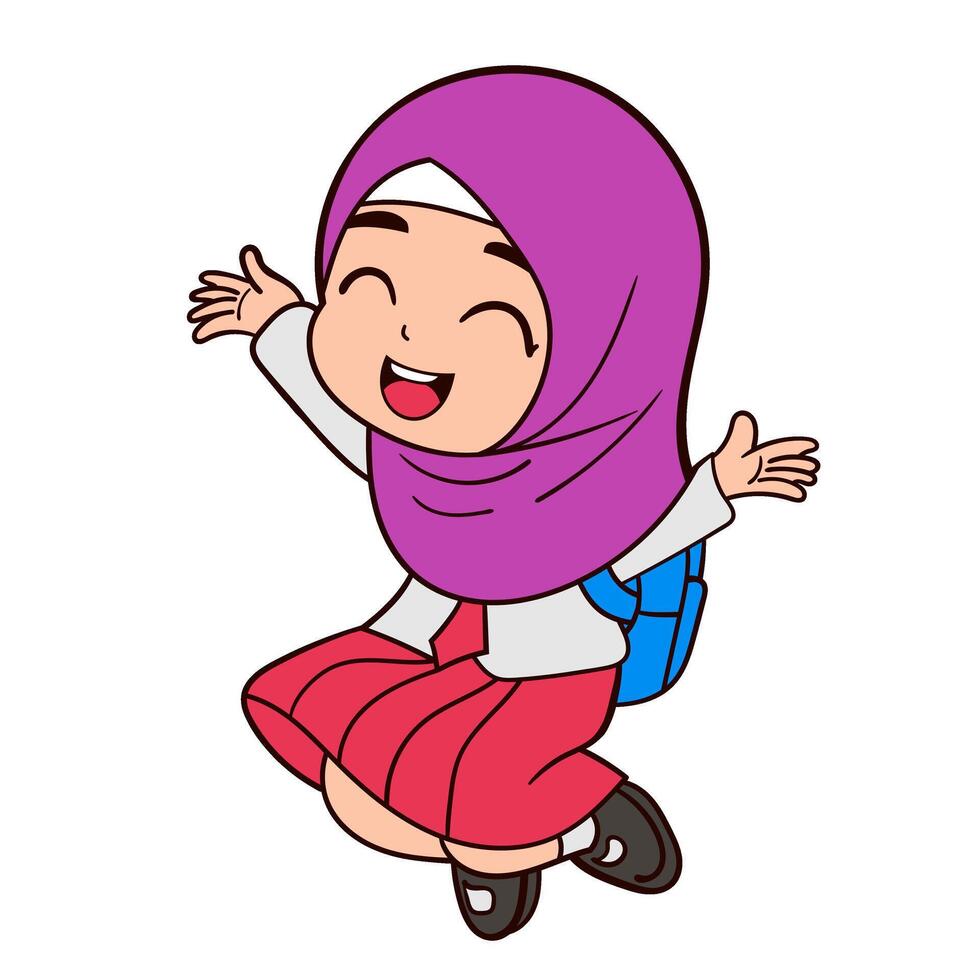 Happy Muslim Girl Jumping with Joy in Hijab vector