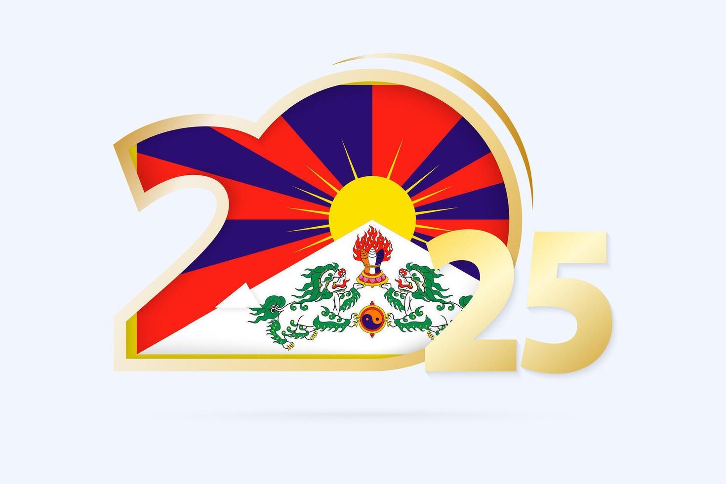 Year 2025 with Tibet Flag pattern. vector