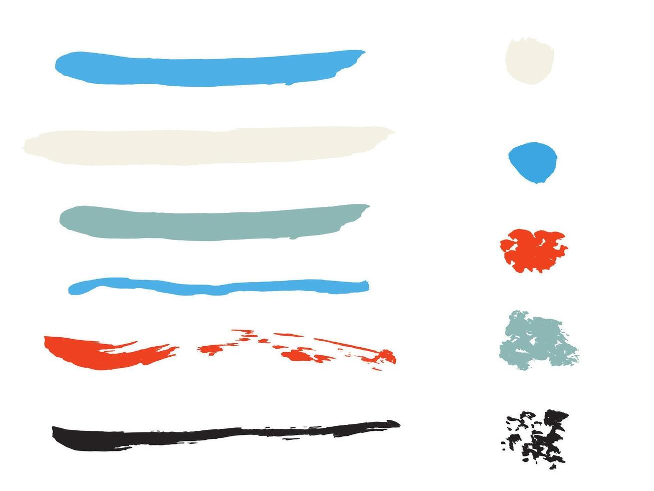 Paint brush strokes set. Each isolated on white background vector