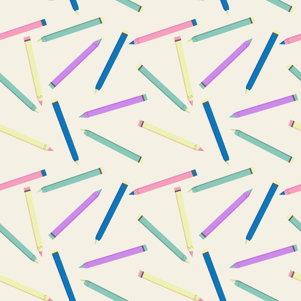 Color pencils pattern. Seamless art school pattern on beige background vector