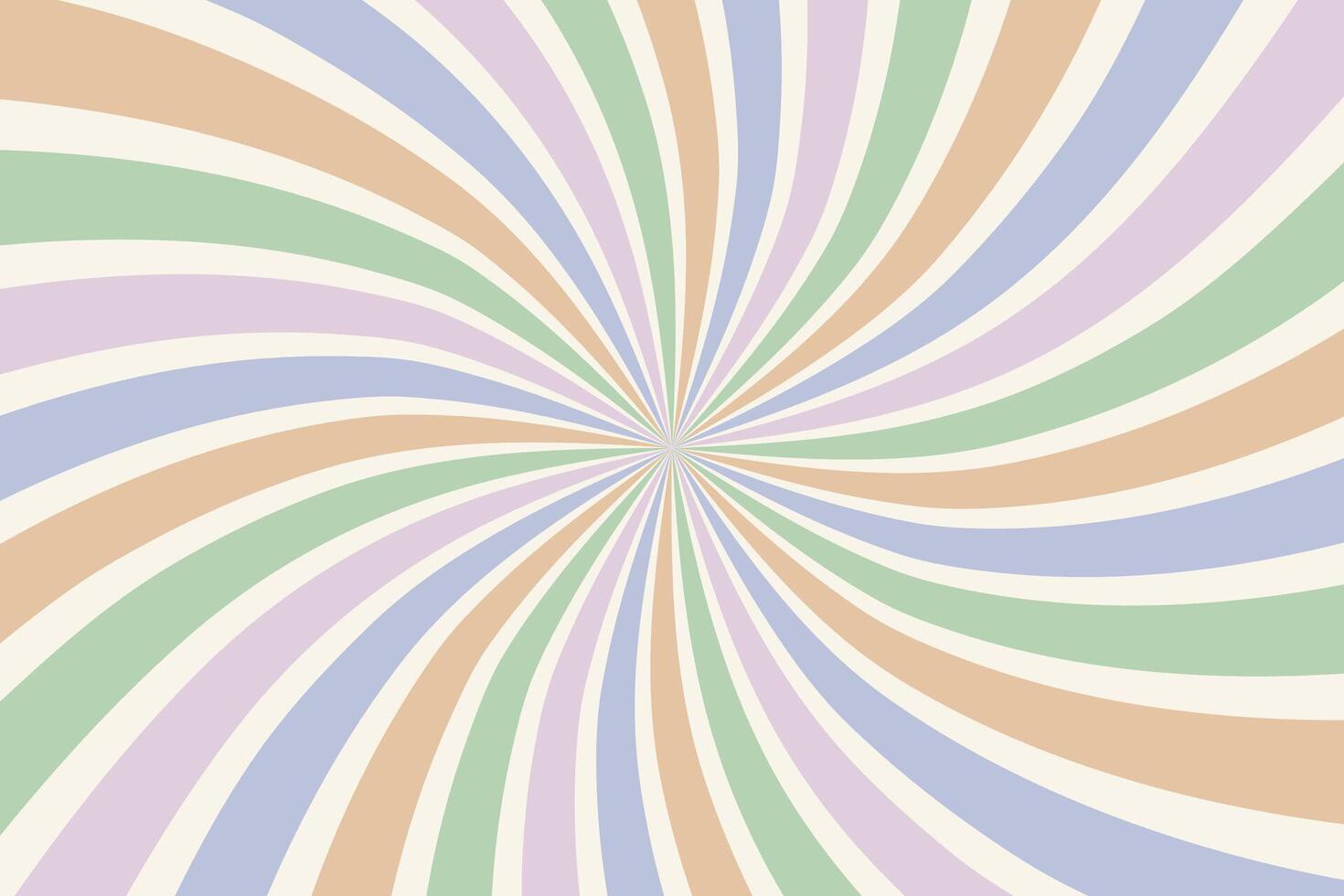 Retro radial backdrop in trendy pastel colors. Abstract horizontal background in 60s, 70s style. Funky twisted spiral illustration. vector