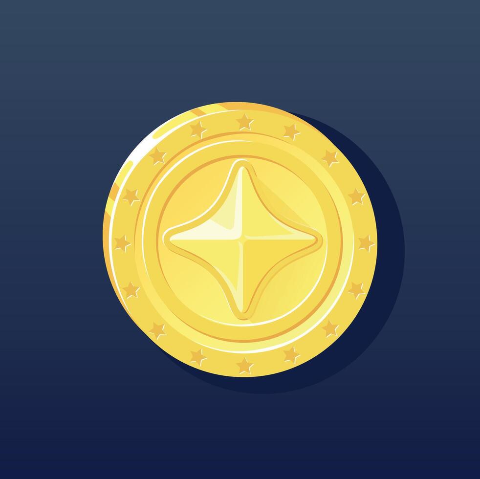 Illustration of a golden unique coin. A yellow coin with a star inside. Space money vector