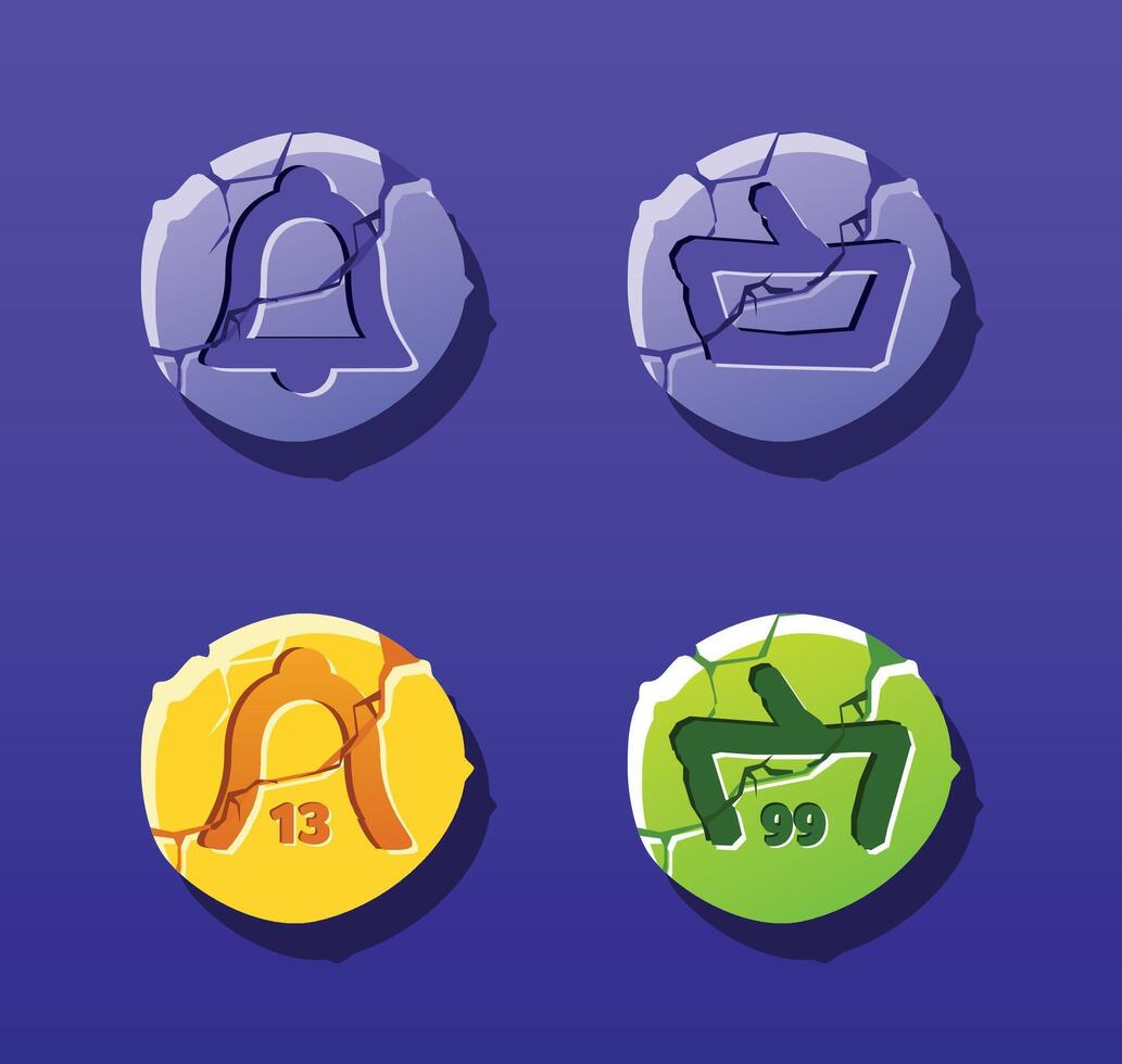 Bell and basket icons on stone. Notification and purchase icon vector