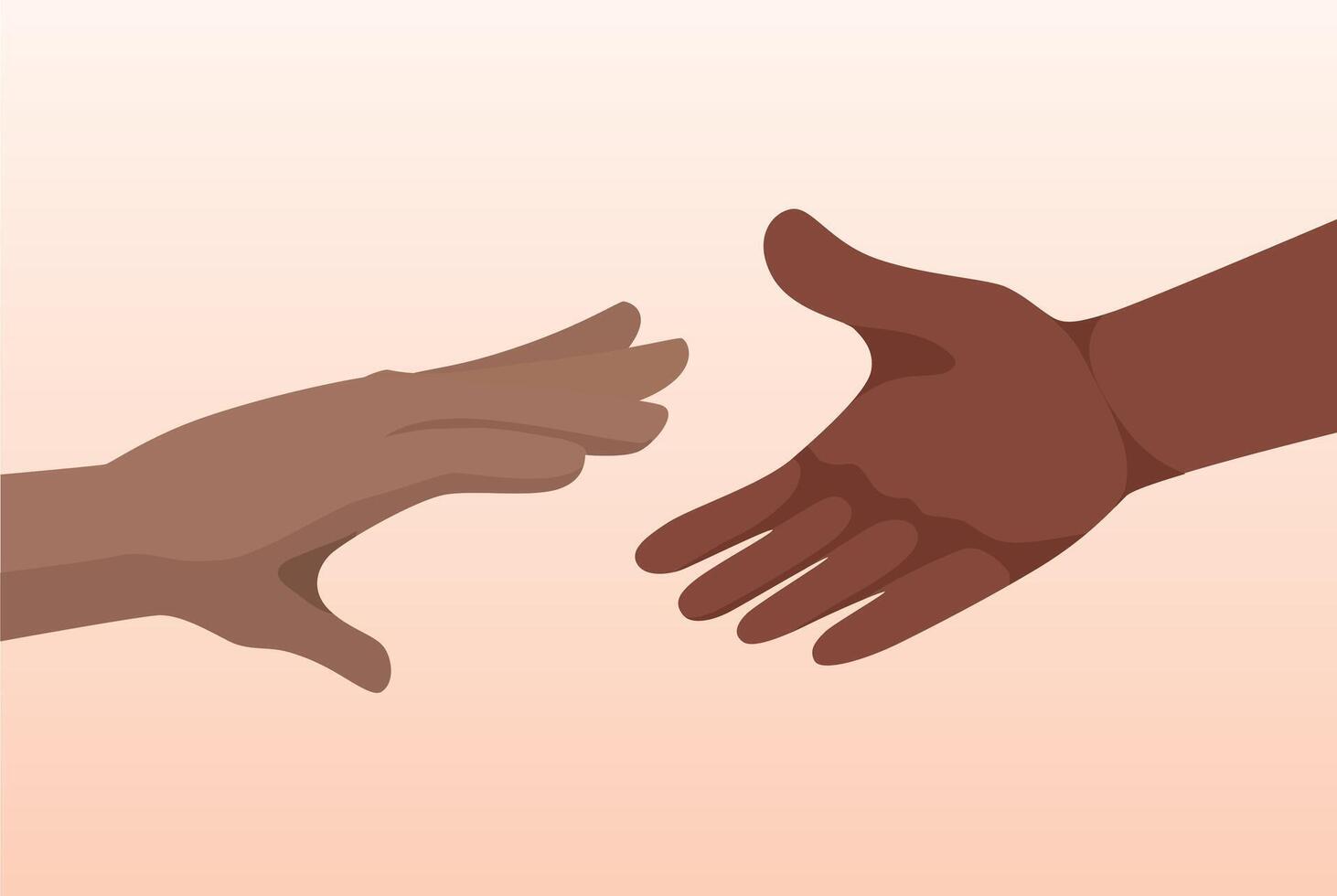 Illustration of hands reaching for each other. A dark-skinned hand helps. Help image vector